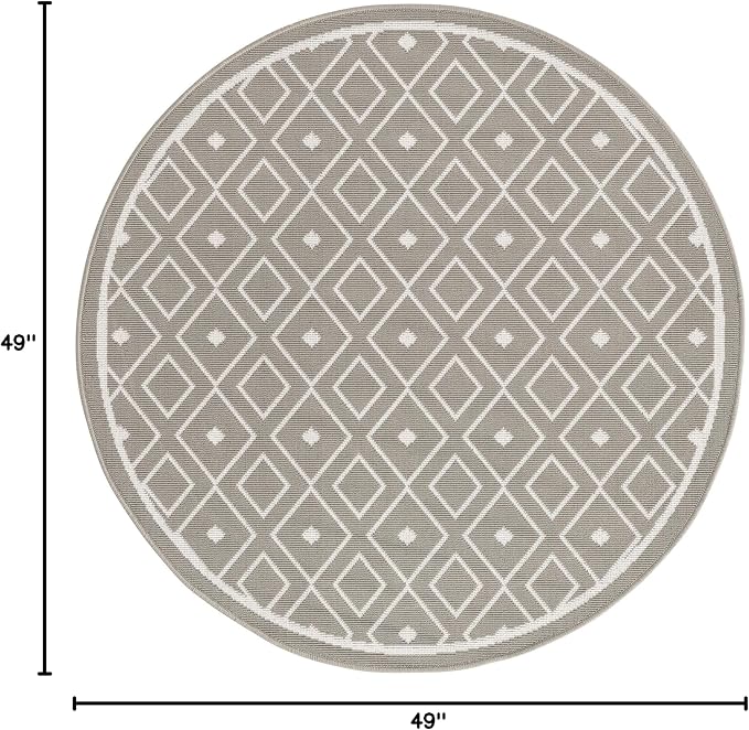 Unique Loom Outdoor Trellis Collection Area Rug - Kafes (4' 1" Round, Gray/ Ivory)