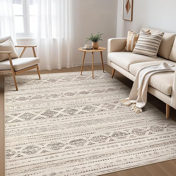 Nakagishi Boho 5x8 Area Rug Living Room Rugs Machine Washable Dark Brown | Soft, Pet & Kid Friendly, Carpet for Living Room/Bedroom/Office/Kitchen/Nursery, Daily Home Decor Stain Resistant Moroccan