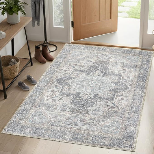 Sacred Artisans Vintage 3x5 Area Rug for Entry, Kitchen, Mudroom and Foyer | Washable, Pet Friendly, Durable and Low Pile (Sierra, 3' x 5')