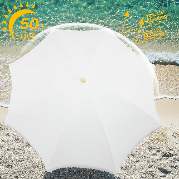 6.5FT Boho Patio Umberlla with Fringe,UPF50+ Outdoor Umbrella with Fiberglass Ribs and Push Button Tilt,Tassels Umbrella for Beach,Terrace,Picnic