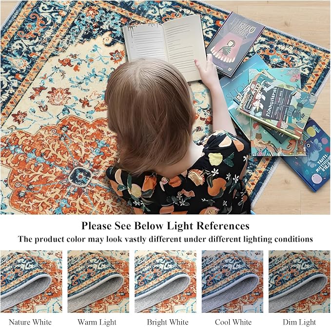 U'Artlines 2' x 6' Boho Hallway Runner Rug, Washable Carpet, Orange/Multi | Non Slip, Vintage Farmhouse Accent Area Rug Carpet, for Kitchen Entryway Laundry and Living Room