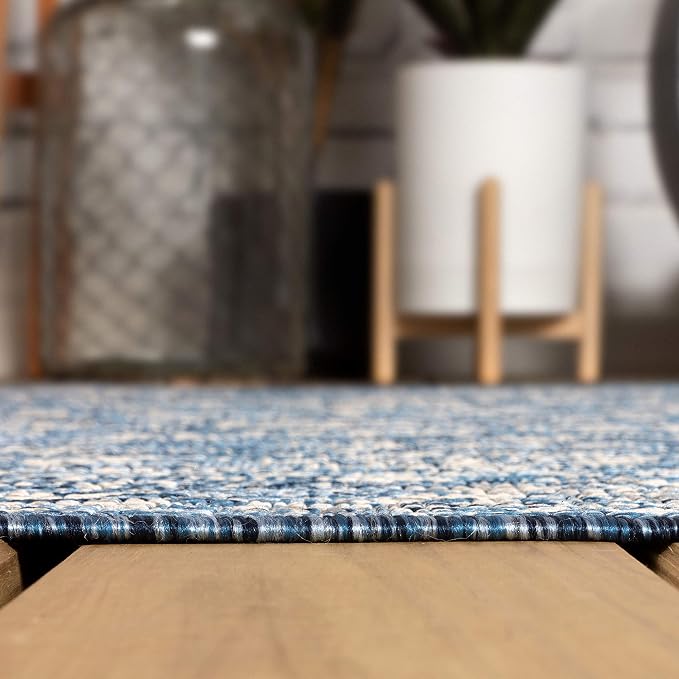 JONATHAN Y Weave Floral Indoor Outdoor Round Area Rug 3 Ft Navy/Gray, Tela Bohemian Textured for Backyard, Patio, Porch, Easy-Cleaning, High Traffic, Pet-Friendly, Non-Shedding (SMB100B-3R)