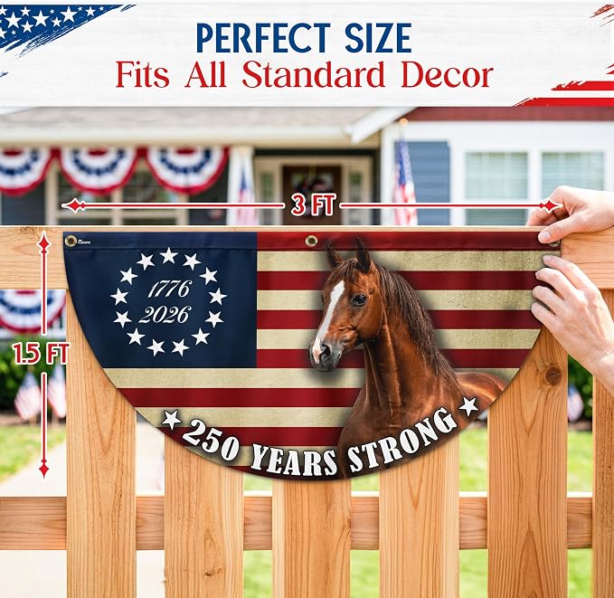 FLAGWIX American 250 Patriotic Horse Fan Flag - Polyester Double-sided Yard Flags For Outside 1.5x3 ft - 4th of July Decorations for Home Yard Garden Decor Banner, Gifts For Men Women