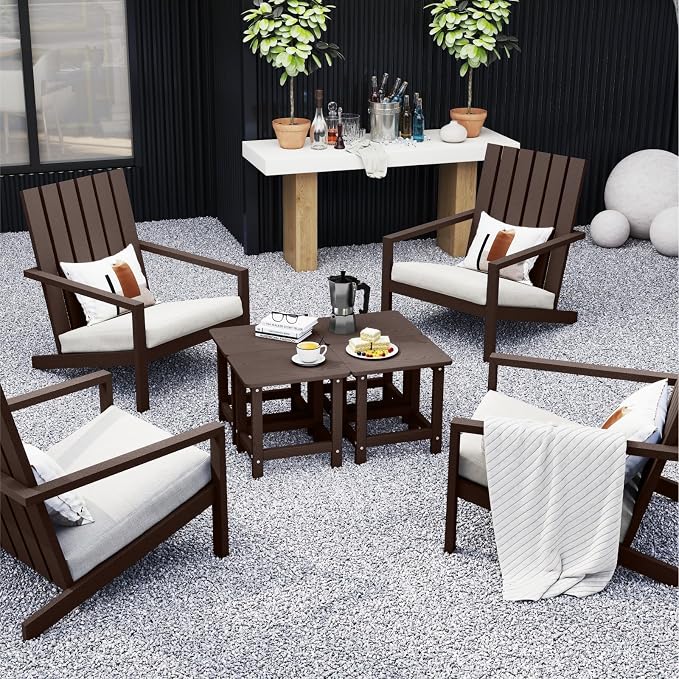 Set of 2 HDPE Outdoor Side Table, Weatherproof Small Outdoor Table for Adirondack, 16.6-Inch Patio Square End Tables for Garden, Backyard, Porch, Deck, Balcony, Poolside (Coffee)