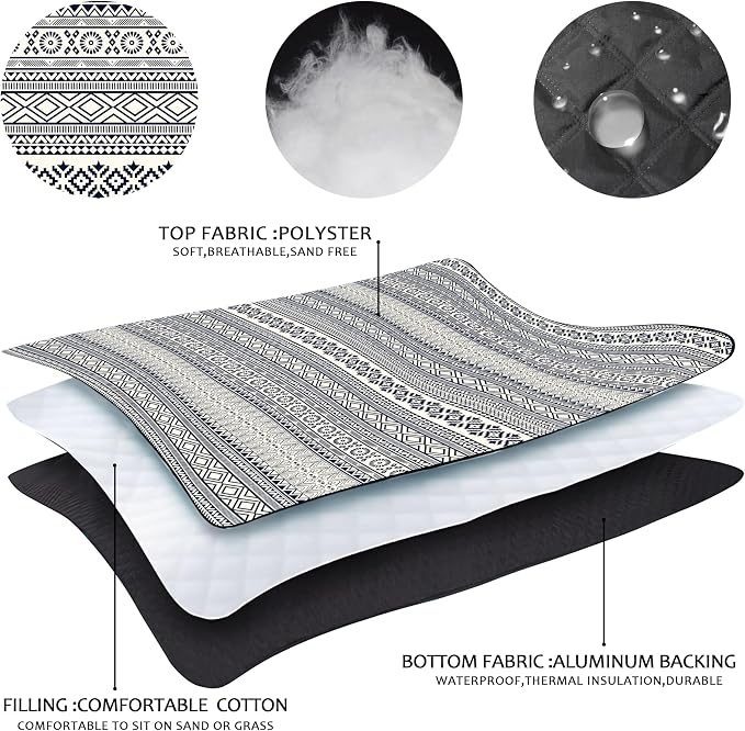 Picnic Blankets Beach Blanket 80" X 80" Extra Large Waterproof Camping Blankets Portable Outdoor Mat 3-Layer Blanket for Beach, Hiking, Park, Music Festival, Grass Lawn,Travel