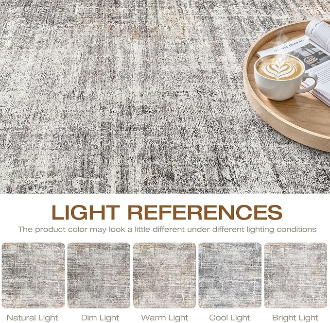 LOONGRUG 6x8 Area Rug Washable Neutral Modern Rug for Living Room Gray Rust | Abstract Soft Stain Resistant Indoor Non-Slip Carpet for Bedroom Nursery Kids Office Playroom Dining Room