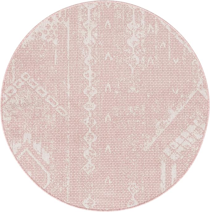 Unique Loom Outdoor Bohemian Collection Area Rug - Anthro (3' 3" Round Pink/Ivory)