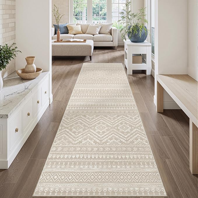 Miukiki Hallway 2x8 Runner Rug Washable Non Slip Kitchen Rug Brown | Soft Low Pile Long Floor Runner for Entryway Bedroom Laundry Room, Indoor Foldable Carpet with Rubber Backing 2'x8'