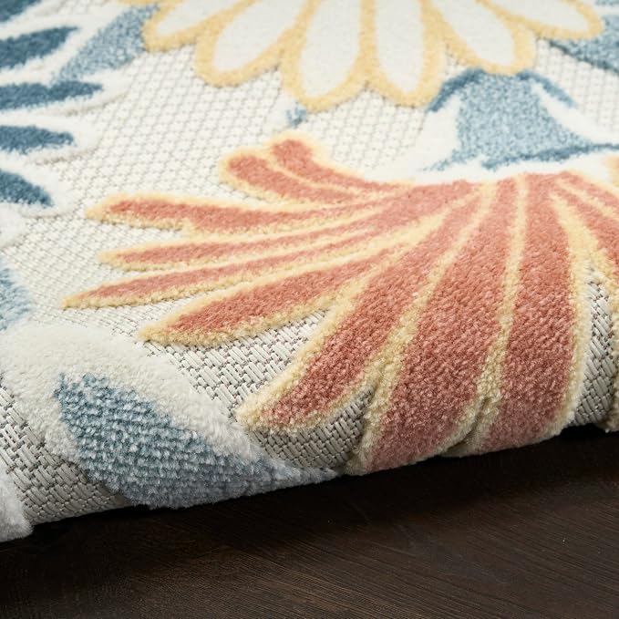 Nourison Home Aloha Ivory Rose 5'3" x 7'5" Area Rug - Easy Clean, Non Shedding, Bed Room, Living Room, Dining Room, Kitchen (5' x 8')