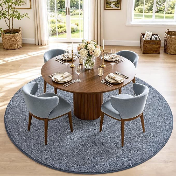 Keeko Round Area Rug 4ft for Living Room Bedroom,Soft Washable Circle Rug | Modern Indoor Memory Foam Rugs Low Pile Non Slip Carpet for Kids Dorm Room Entryway Kitchen Home Decor Blue and White