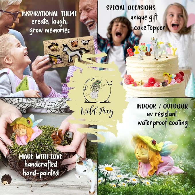 WILD PIXY Miniature Baby Fairy Garden Figurine Set – Decorative Fairy Garden Ornaments with Baby Animals & Fairies – Indoor & Outdoor Décor, Presented in Premium Gift Box
