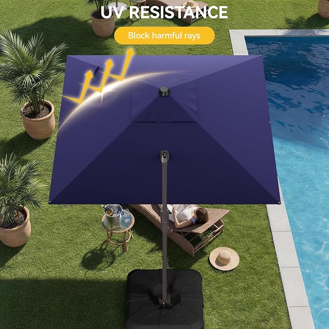 10x10FT Cantilever Outdoor Umbrella, 360° Rotating Large Offset Square Patio Umbrella, Ideal for Garden Backyard Deck Courtyard, Navy Blue