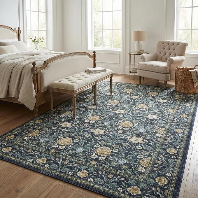 GarveeHome Area Rugs 8x10 for Living Room, Floral Large Washable Rug Soft Non Slip Carpet Indoor Thin Accent Rug for Bedroom Dining Room Playroom Nursery Home Decor