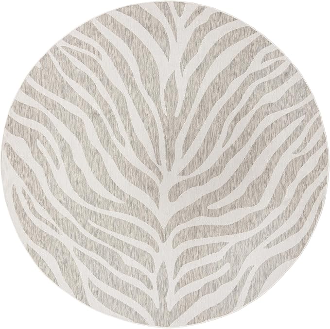 Unique Loom Outdoor Safari Collection Area Rug - Tsavo (10' Round, Gray/ Ivory)