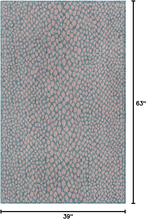 Unique Loom Jill Zarin Jill Zarin Outdoor Collection Area Rug - Cape Town (3' 3" x 5' 3" Rectangle, Pink and Aqua/Light Blue)