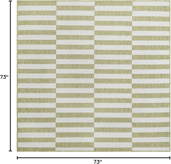 Unique Loom Outdoor Striped Collection Area Rug - Striped (6' 1" Square Green/Ivory)