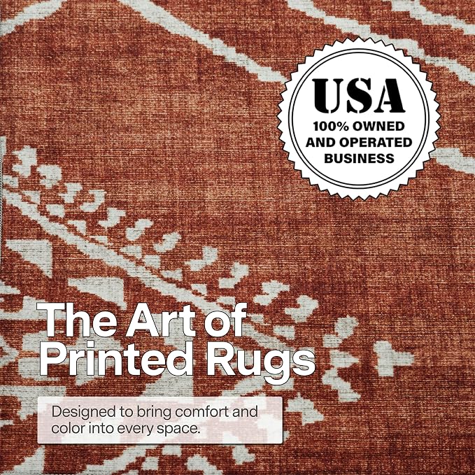 Machine Washable Area Rug Runner - Living Room Bedroom Bathroom Kitchen Entryway Office - Padded Low Pile Stain Resistant Premium - Moroccan Diamond Tribal - Jax - Orange 2'6" x 6'