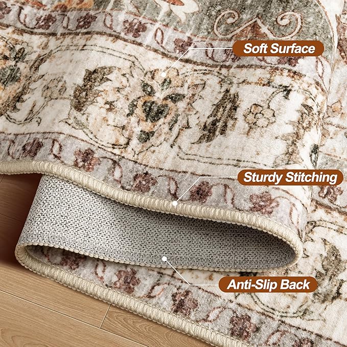 Tangsoo Oriental 2.6x10 Hallway Runner Rugs, Washable Non Slip Rug Runners | Oriental Soft Low Pile Long Rug, Boho Farmhouse Print Indoor Carpet Runners for Hallway Living Room Kitchen Bedroom Turmeric