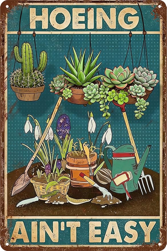 Funny Garden Decor Gardening Gifts For Women Hoeing Ain’T Easy Sign Plant Lover Gifts Funny Metal Signs For Outside Yard Decorations Outdoor Best Gift For Gardeners Plant Sign Gardening Decor 12 X 8 In