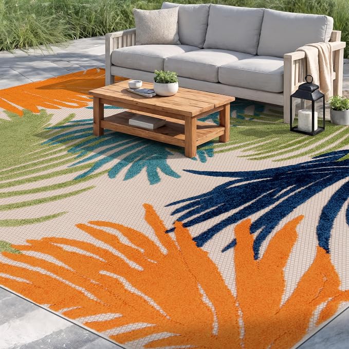 Rugshop Multi Lucca Contemporary Floral Indoor/Outdoor Area Rug Durable Polypropylene, Weather Resistant, Perfect for Patio, Backyard, Deck and Outdoor Lounge, High Traffic Areas 7'10" x 10'