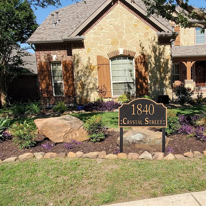 Personalized Address Sign LAWN MOUNTED - Custom House Number Sign Plaque,Address Plaque,House Address Numbers for Outside House Lawn,Yard,Garden,Drive Way Metal with Stakes(Red Copper)