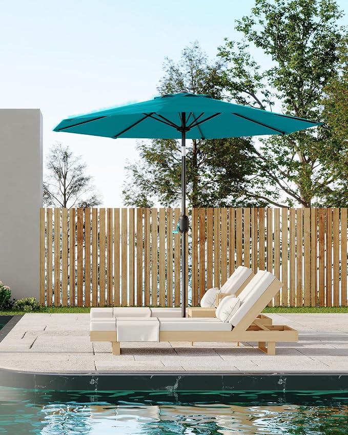 GarveeLife Outdoor Patio Umbrella, Table Market Umbrella with Push Button Tilt and Crank, 8 Sturdy Ribs UV Protection Waterproof for Garden, Deck, Backyard, Pool