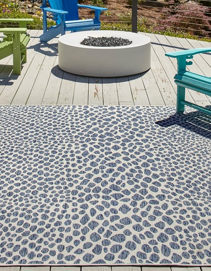 Unique Loom Outdoor Collection Area Rug - Cape Town (10' 8" Square, Blue/ Olive)