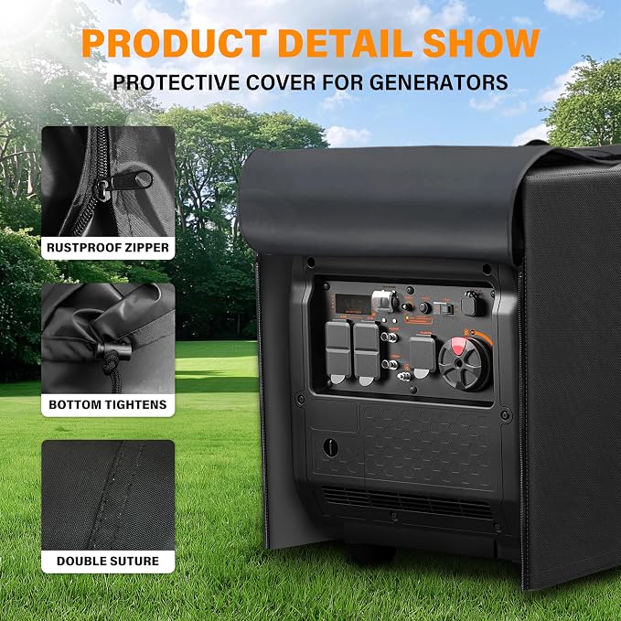 Generator Cover 26”L x 20”W x 20”H, Fits Most 3000-5000W Generators, Heavy-Duty Waterproof Oxford Fabric, Windproof with Zipper Closure for Outdoor Protection