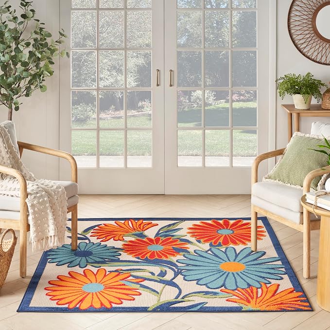 Nourison Home Aloha Multicolor 5'3" x Square Area Rug - Easy Clean, Non Shedding, Bed Room, Living Room, Dining Room, Kitchen (5' x Square)