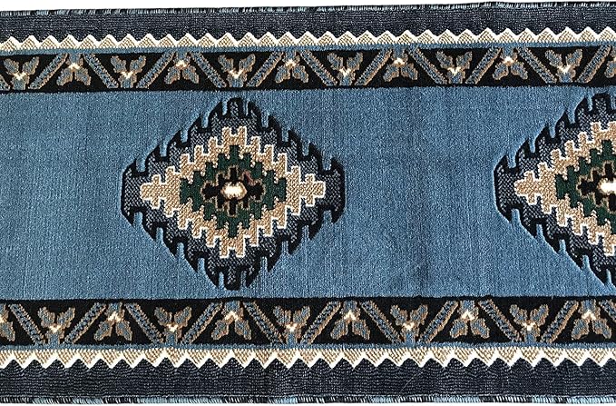 YHSF South West Native American Area Tribal Rug - Blue Green, 2' x 7' | Easy-Clean, Soft & Durable Tribal Rug for Living Room, Bedroom, Kitchen & More - Stain-Proof Runner for Home Decor