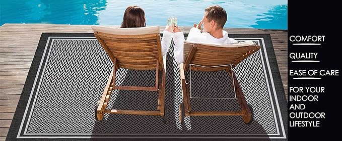 Gertmenian Indoor/Outdoor Flatweave Area Rug - 5x7 Standard, Stain & UV Resistant, Ideal For Deck, Patio, Poolside, Mudroom - Border, Red, 21360
