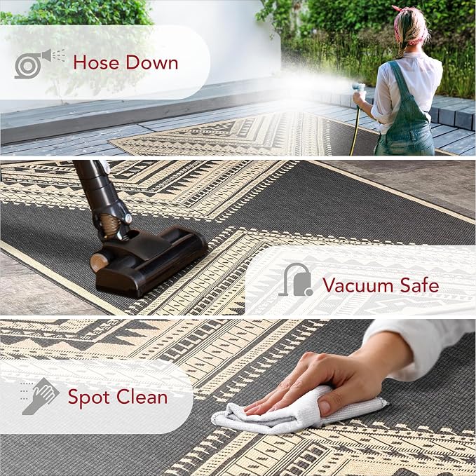 Nuloom Outdoor Performance Collection Landry Charcoal/Ivory, 4' x 6', Soft, High Traffic, Stain Resistant, Easy Clean, Durable Area Rug for Indoor/Outdoor Patio, Deck, Porch, Garden, Courtyard