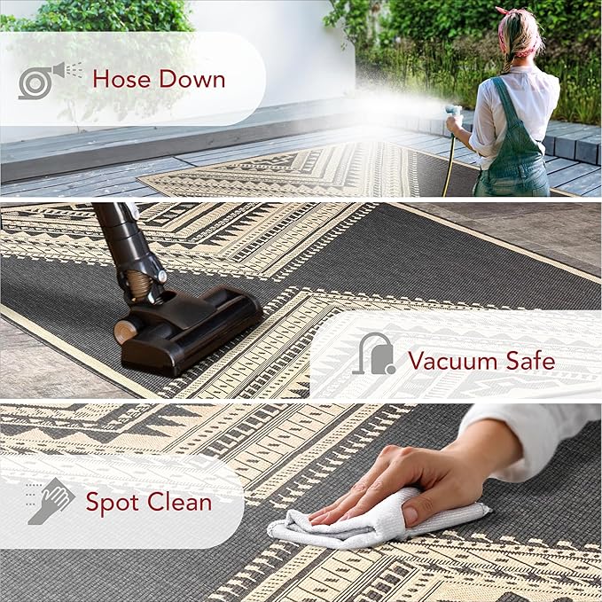 Nuloom Outdoor Performance Collection Landry Charcoal/Ivory, 2' x 3', Soft, High Traffic, Stain Resistant, Easy Clean, Durable Area Rug for Indoor/Outdoor Patio, Deck, Porch, Garden, Courtyard