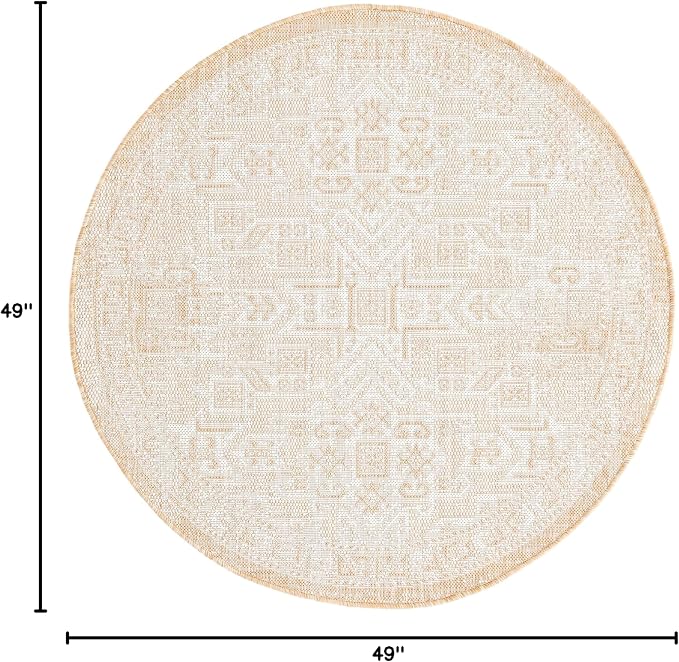 Unique Loom Outdoor Aztec Collection Area Rug - Coba (4' 1" Round, Natural/ Ivory)