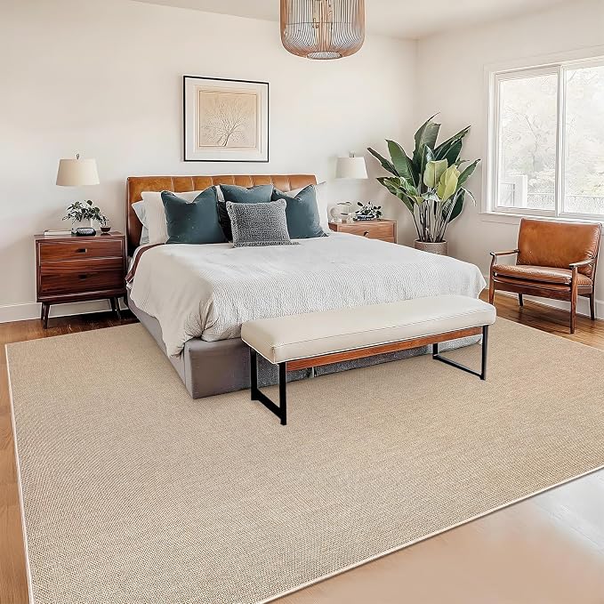 Garvee Large Area Rug 10x13 Modern Solid Washable Rug Non Slip Tan | Woven Textured, Ultra-Thin Neutral Minimalist Non-Shedding Floor Cover Indoor Foldable Mat for Living Room Bedroom Office