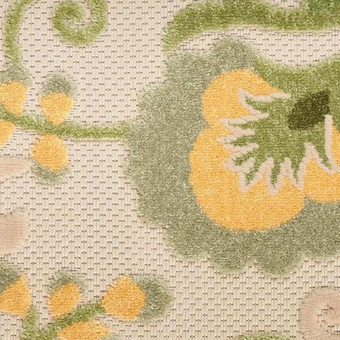 Nourison Home Aloha Ivory Green 2'3" x 8' Area Rug - Easy Clean, Non Shedding, Bed Room, Living Room, Dining Room, Kitchen (8' Runner)