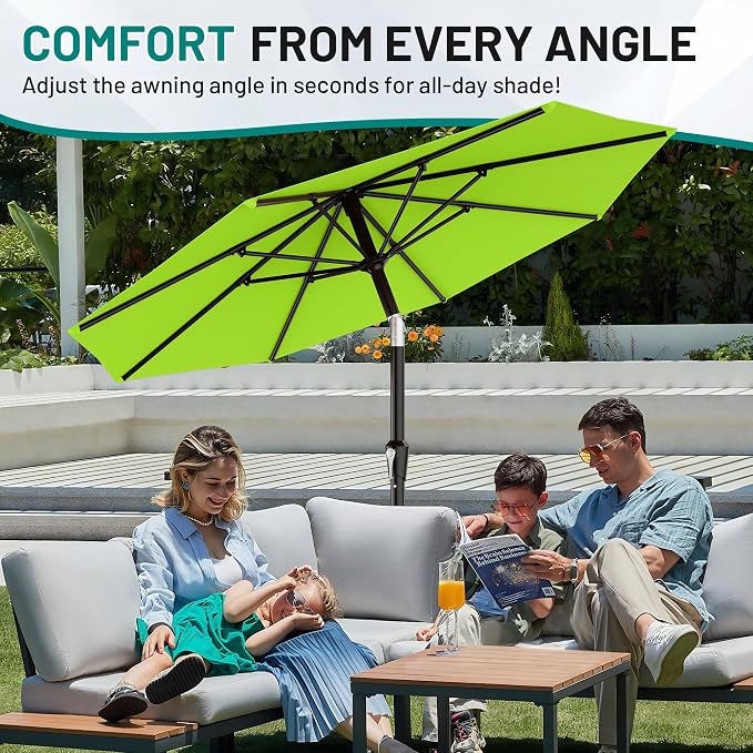 AreShark 10 FT Outdoor Patio Umbrella, Patio Table Umbrella with Push Button Tilt and Crank, Outdoor Patio Umbrellas with 8 Fiberglass Ribs, Patio Umbrellas for Market, Garden, Pool (Apple Green)