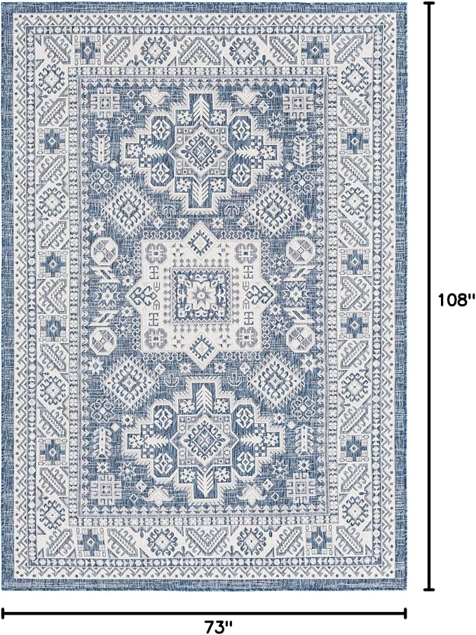 Unique Loom Outdoor Aztec Collection Area Rug - Chalca (6' 1" x 9' Rectangle, Blue/ Ivory)
