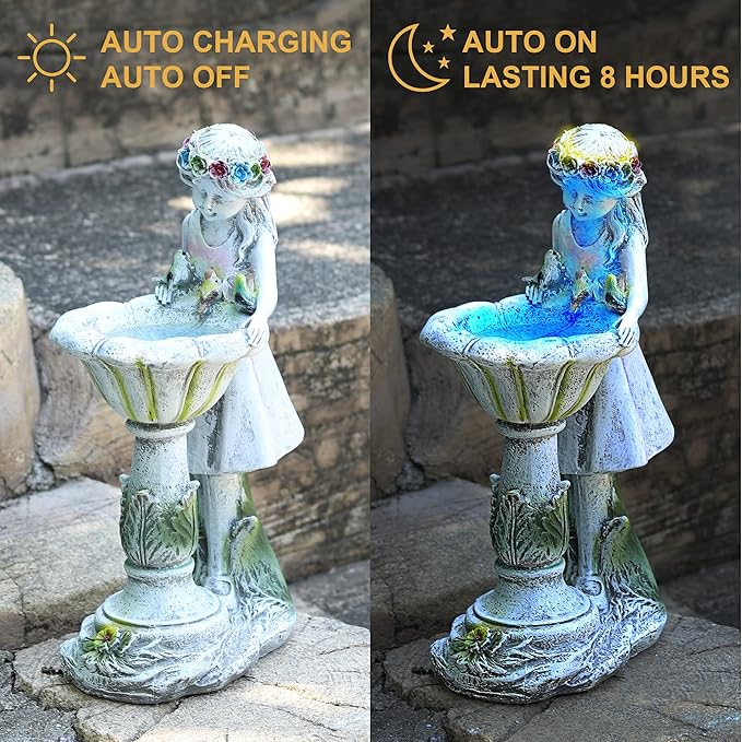 Voveexy Fairy Garden Statue, Solar Garden Angel Figurine Outdoor Decoration Waterproof Angel Sculpture for Patio Yard Lawn Porch Art Ornament Christmas Birthday Gift