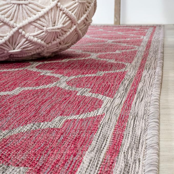 JONATHAN Y Moroccan Trellis Indoor Outdoor Area Rug 8X10 Fuchsia/Light Gray, Trebol Textured Weave for Backyard, Patio, Porch, Easy-Cleaning, High Traffic, Pet-Friendly, Non-Shedding (SMB109H-8)