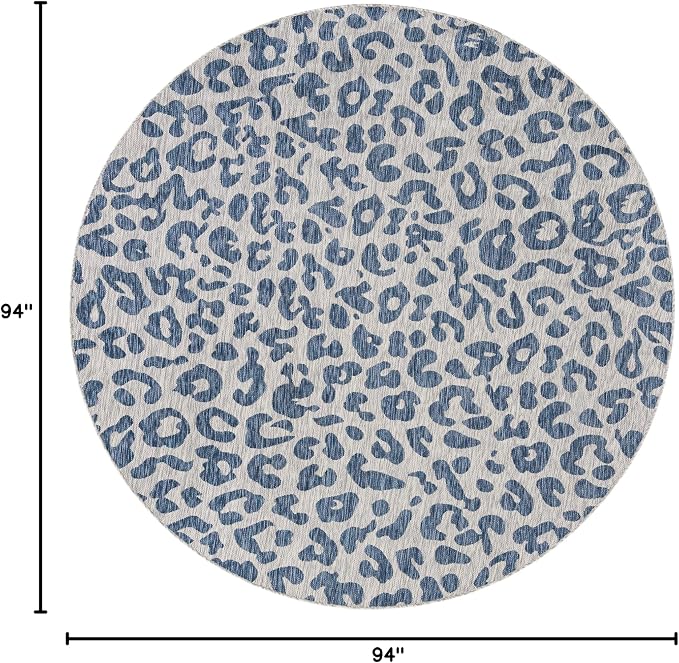 Unique Loom Outdoor Safari Collection Area Rug - Leopard (7' 10" Round Blue/Gray)