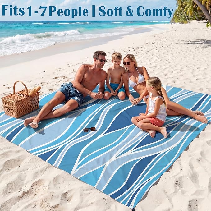 Famstar Beach Blanket Oversized Extra Large 78"X81"/10'X9',Waterproof Sandproof Beach Blanket 2-8 Adults Lightweight Durable for Travel Camping Hiking Picnic
