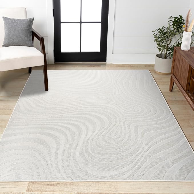 JONATHAN Y Maribo High-Low Abstract Striped Cream/Ivory 12x15 Indoor/Outdoor Area Rug, Pet Friendly, Non-Shedding, Stain Resistant, Easy-Cleaning for Backyard, Patio (SCN103A-15)