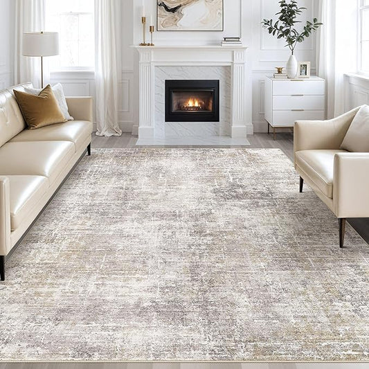 kakania 8x11 Washable Area Rug - Abstract Soft Non-Slip Modern Low-Pile Carpet for Living Room Bedroom Office Dorm, Kid Pet Safe Robot Vacuum Friendly - Brown Gold | Soft, Non-Slip, Low-Pile, Pet & Kid Friendly - Large Modern Home Decor Carpet for Bedr...