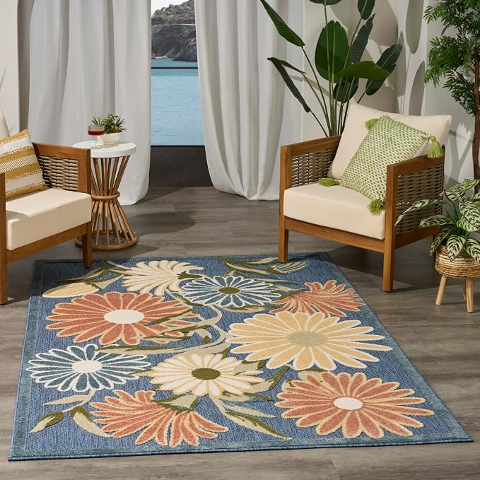 Nourison Home Aloha Blue Sage 3'6" x 5'6" Area Rug - Easy Clean, Non Shedding, Bed Room, Living Room, Dining Room, Kitchen (4' x 6')