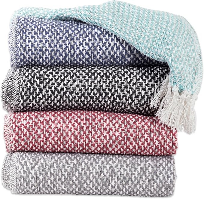 DII 100% Cotton Basket Weave Throw for Indoor/Outdoor Use Camping Bbq's Beaches Everyday Blanket, 50 x 60, Black