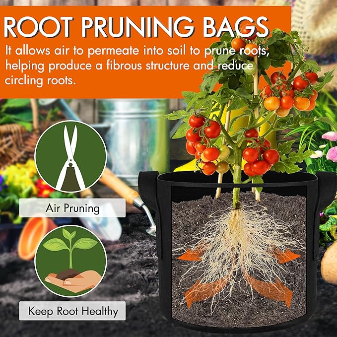 Gardzen 10-Pack 5 Gallon Grow Bags, 300G Thickened Fabric Grow Bags with Handles, Heavy Duty Aeration Plant Grow Bags for Indoor & Outdoor Use