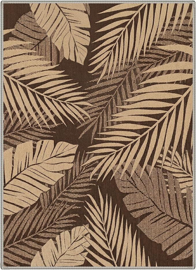 GENIMO Outdoor & Indoor Area Rug 2'x5', Waterproof, Non-Shedding, Easy Cleaning, Leaf Mat for Patio, Living Room, Balcony, Dining Room, RV, Deck, Bedroom, Camping, Outside Carpet, Coffee Beige