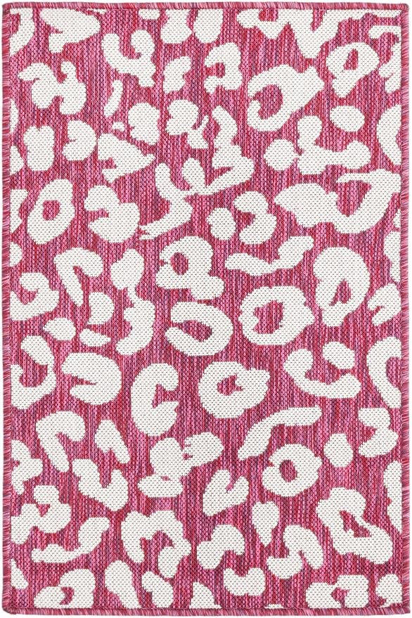 Unique Loom Outdoor Safari Collection Area Rug - Leopard (2' 2" x 3' 1" Rectangle, Magenta/ Ivory)