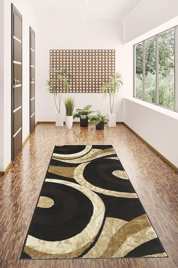 Yafa Home Fashion Modern Contemporary Swirls Design Area Rug, Luxurious, Elegant, and Fashionable Area Rug (Brown/Beige, 2 ft X 7 ft)